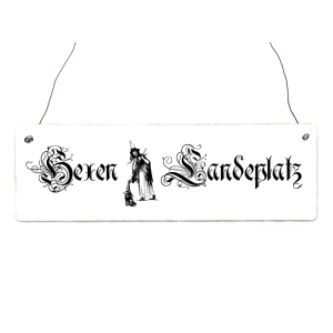 Shabby Vintage Schild Türschild HEXENLANDEPLATZ Halloween Dekoration Gothic Hexe