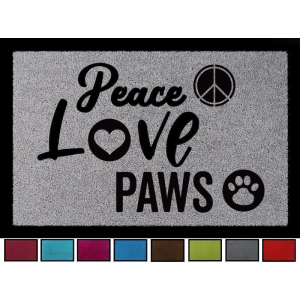 FUSSMATTE Türmatte PEACE LOVE PAWS Hund Pfoten...