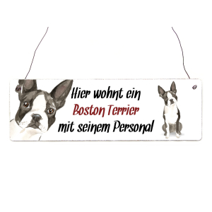 Interluxe Holzschild - Hier wohnt ein Boston Terrier -...