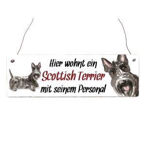 Interluxe Holzschild - Hier wohnt ein Scottish Terrier -...