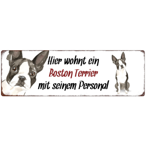 Interluxe Metallschild - Hier wohnt ein Boston Terrier -...