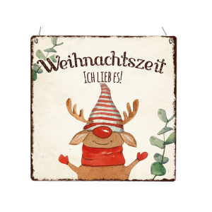 Interluxe Holzschild XL - Gnom Elch Weihnachtszeit ich...