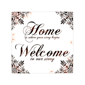 20x20 cm Retro BLECHSCHILD HOME IS WHERE YOUR STORY...