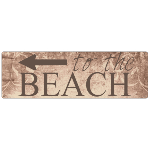 METALLSCHILD Shabby Blechschild TO THE BEACH [BRAUN] Pfeil links Meer Dekoschild
