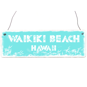 Shabby Vintage Dekoschild Holzschild WAIKIKI BEACH HAWAII Dekoschild Meer Strand