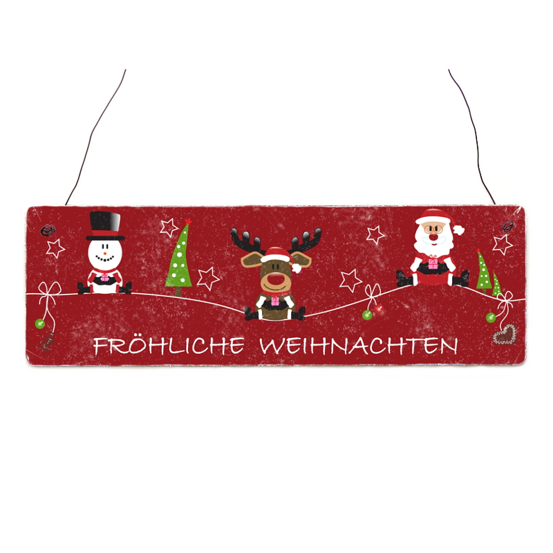 Holzschild Dekoschild T&uuml;rschild SNOWMAN RUDI SANTA Fr&ouml;hliche Weihnachten Nikolaus