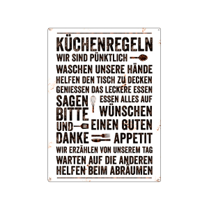 Wandschild METALLSCHILD Blechschild K&Uuml;CHENREGELN Dekoschild K&uuml;che Esszimmer