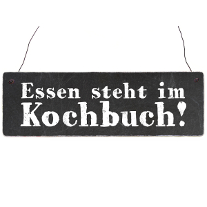 WENDESCHILD Holzschild ESSEN STEHT IM K&Uuml;HLSCHRANK / IM KOCHBUCH Dekoschild K&uuml;che