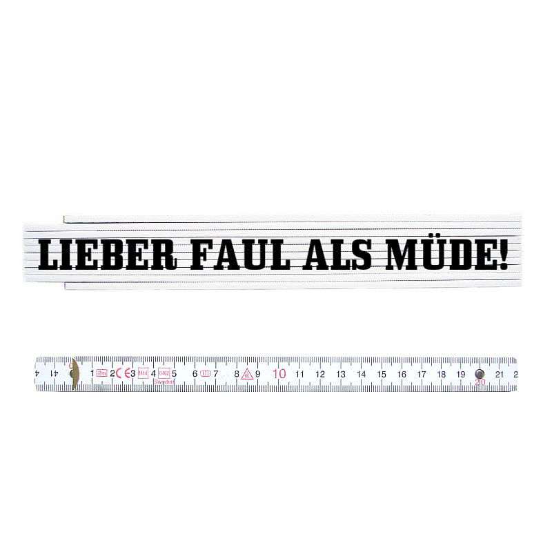 ZOLLSTOCK Meterma&szlig; LIEBER FAUL ALS M&Uuml;DE Meterstab BEIDSEITIG BESCHRIFTET 2 Meter