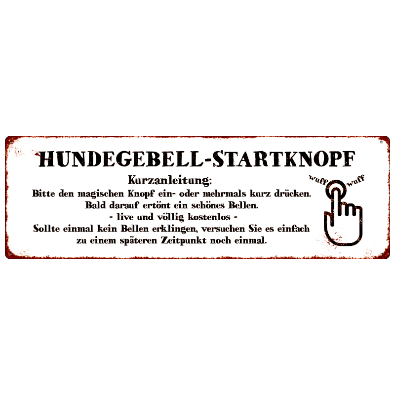 METALLSCHILD Blechschild T&uuml;rschild HUNDEGEBELL-STARTKNOPF Hund Klingelschild