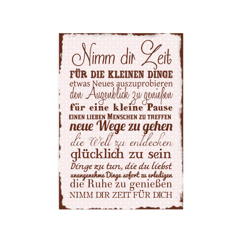 42x30cm Shabby Schild Holzschild NIMM DIR ZEIT [ROSA] Deko Lebensweisheiten