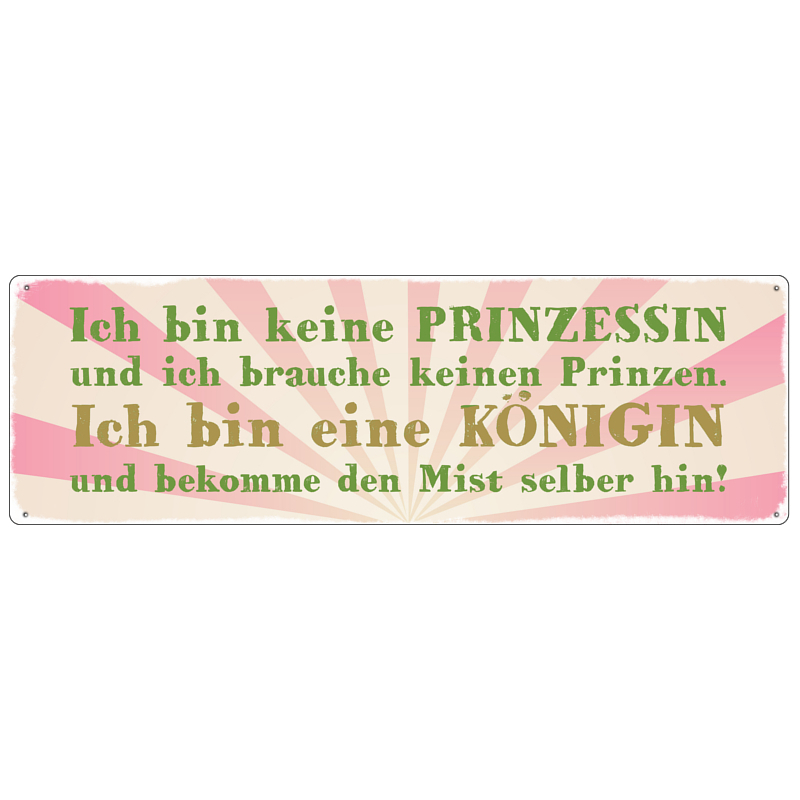 METALLSCHILD Blechschild  Vintage Schild ICH BIN KEINE PRINZESSIN M&auml;dchen Frau