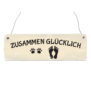 INTERLUXE Holzschild ZUSAMMEN GL&Uuml;CKLICH Hund...