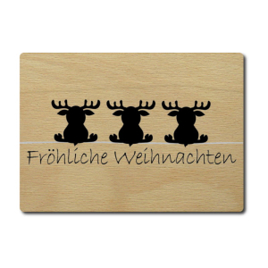 LUXECARDS POSTKARTE Weihnachtskarte FR&Ouml;HLICHE WEIHNACHTEN Elche Holzpostkarte