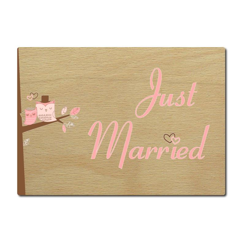LUXECARDS POSTKARTE Holzpostkarte JUST MARRIED EULEN Hochzeitskarte Gru&szlig;karte
