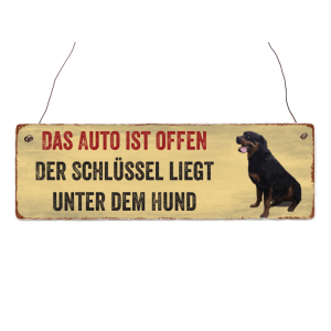 INTERLUXE Holzschild DAS AUTO IST OFFEN Hund Hinweis...